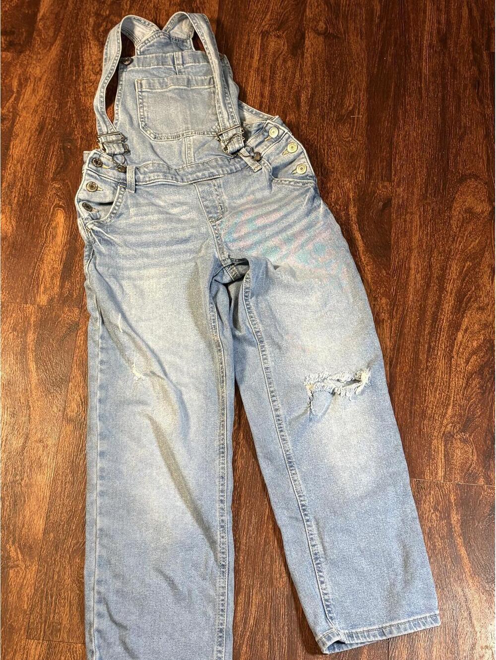 SO Light Wash Distressed Denim Overalls Size 10